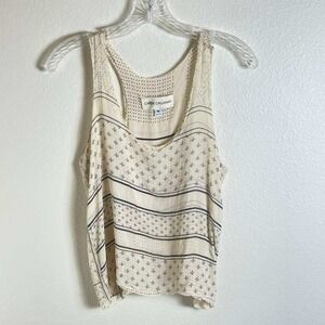 Caron Callahan 100% Silk Geometric Print Sleeveless Tank Top Cream Mens Size M
